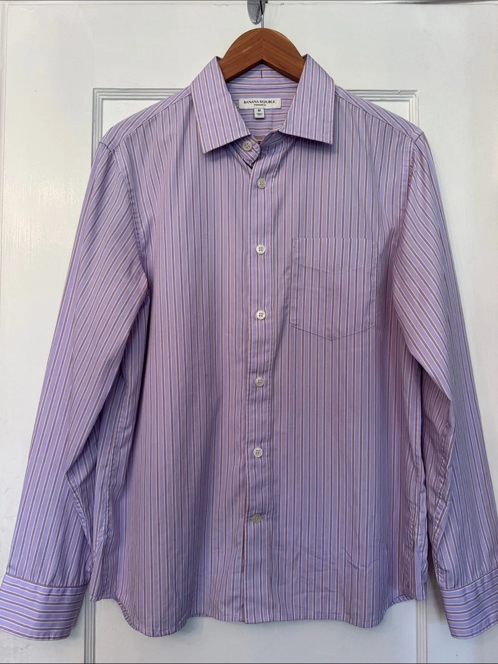 Banana Republic Lavender and White Striped Casual Shirt - Medium